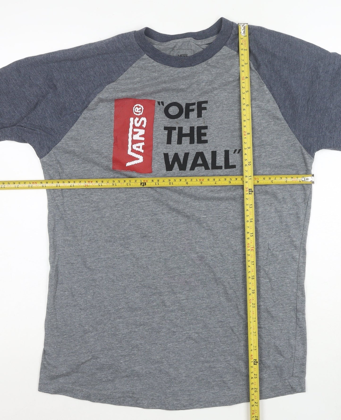 Vans Men's Grey 3/4 Sleeve Crew Neck Graphic T-Shirt M