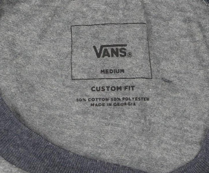 Vans Men's Grey 3/4 Sleeve Crew Neck Graphic T-Shirt M
