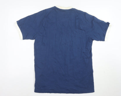 adidas Men Blue Crew Neck Short Sleeve Retro Sports T-Shirt M
