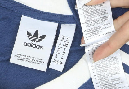 adidas Men Blue Crew Neck Short Sleeve Retro Sports T-Shirt M