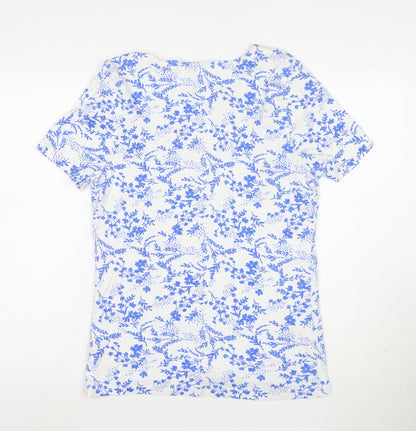 Bonmarche Women's Blue Floral Cotton V-Neck T-Shirt Size 16