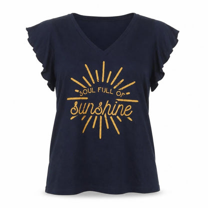 Jessica Simpson Women Blue V-Neck Quote T-Shirt Size M