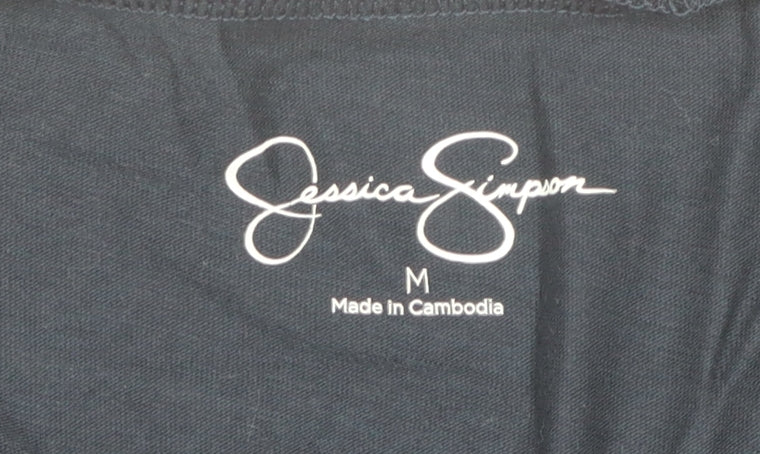 Jessica Simpson Women Blue V-Neck Quote T-Shirt Size M