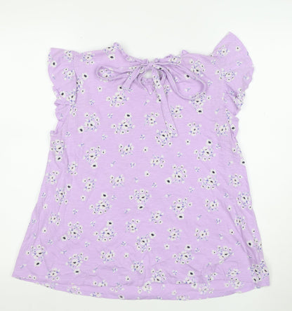 LOFT Outlet Women’s Purple Floral Ruffle Short Sleeve Cotton Tunic Blouse Size S