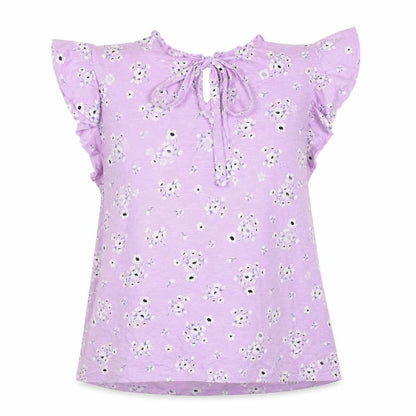 LOFT Outlet Women’s Purple Floral Ruffle Short Sleeve Cotton Tunic Blouse Size S