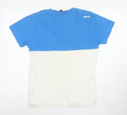 Bench Men's Blue Colourblock Crew Neck Cotton T-Shirt Size M