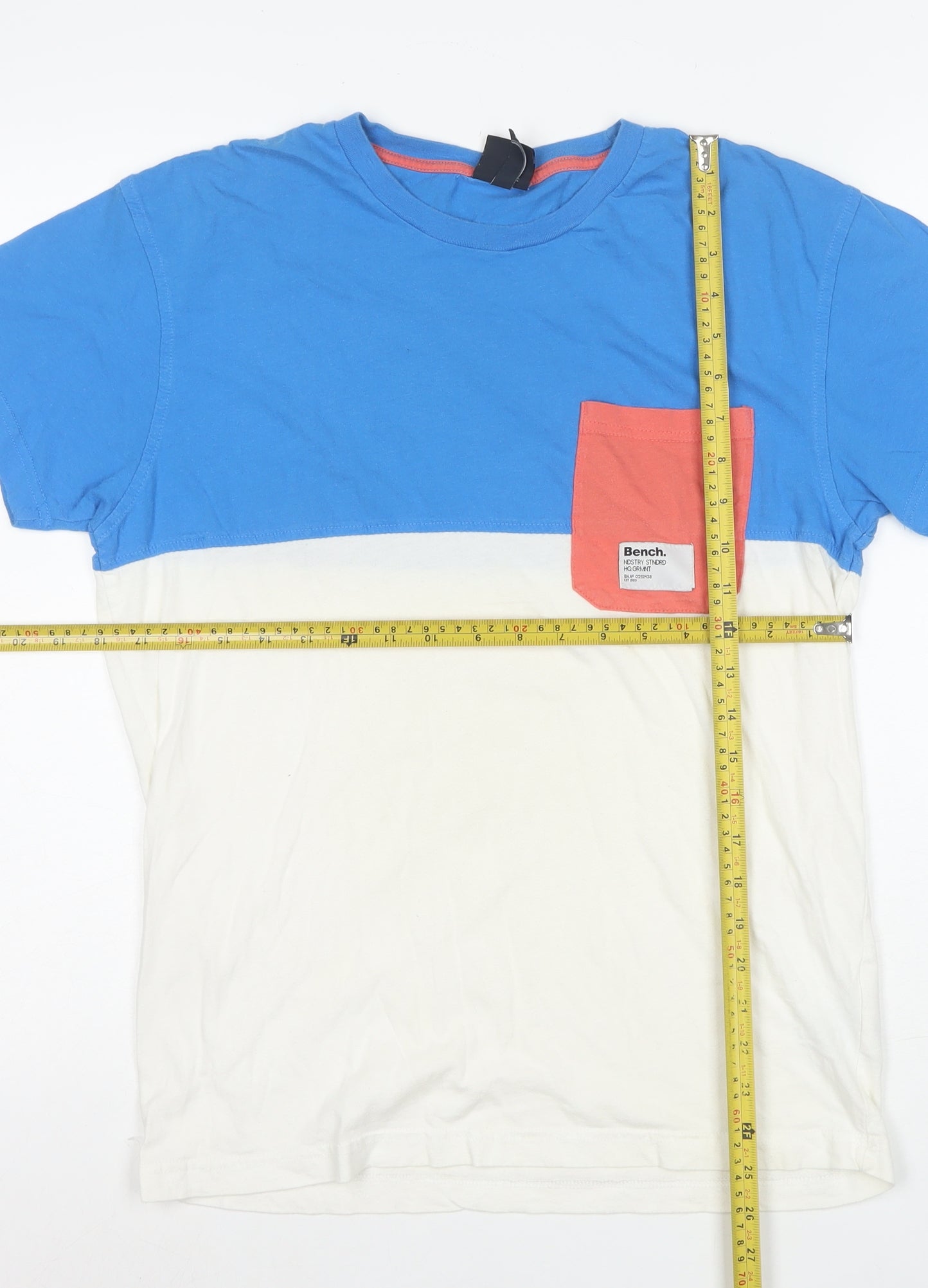 Bench Men's Blue Colourblock Crew Neck Cotton T-Shirt Size M
