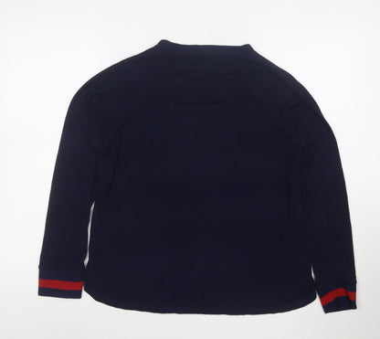 DKNY Women's Blue V-Neck Logo Pullover Jumper Size M