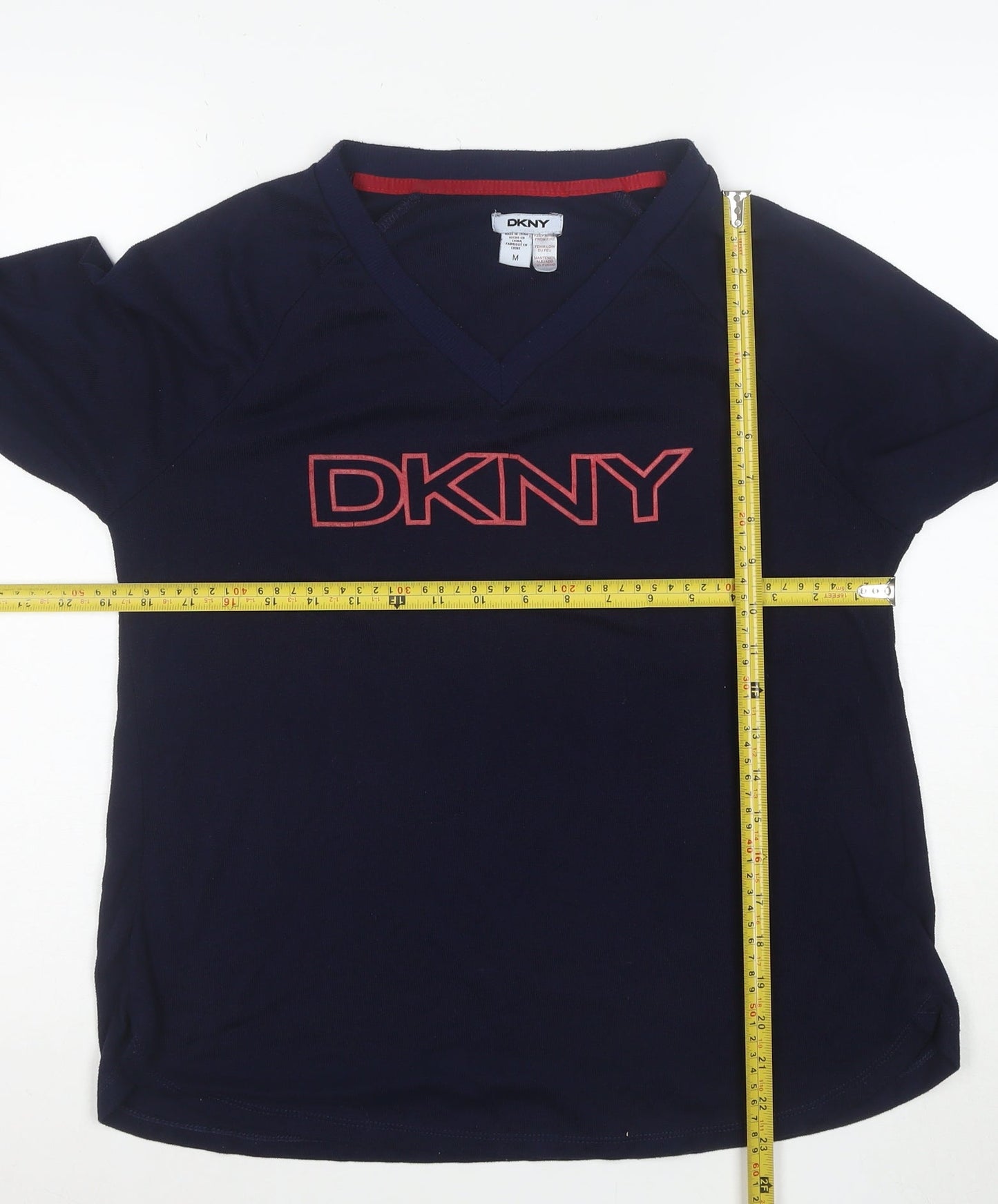 DKNY Women's Blue V-Neck Logo Pullover Jumper Size M