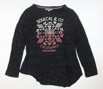 SoulCal & Co Womens Black Long Sleeve Graphic T-Shirt Size 12