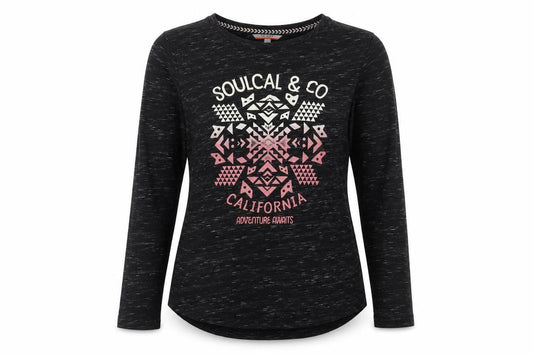 SoulCal Womens Black Long Sleeve Graphic T-Shirt Size 12