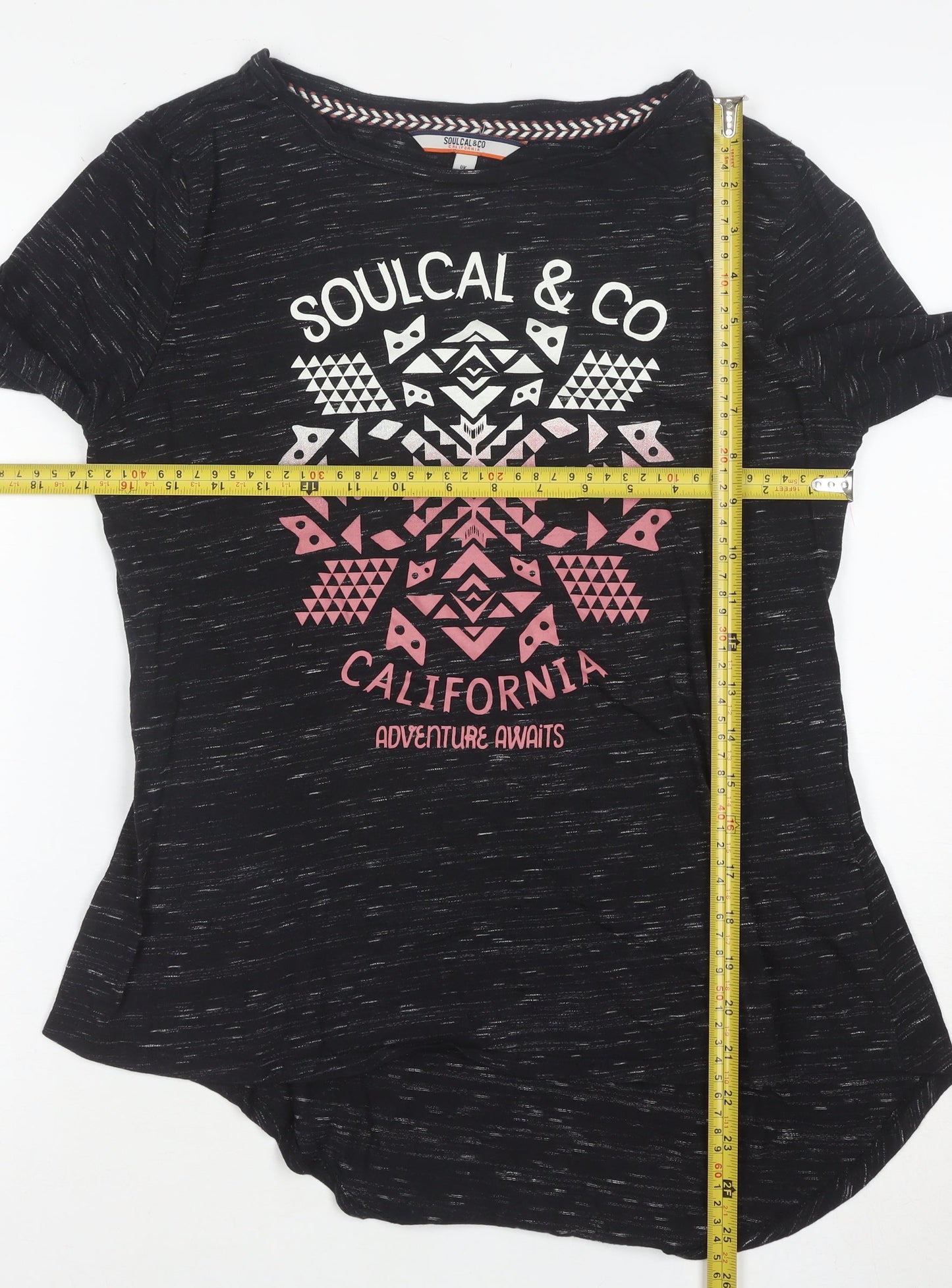 SoulCal & Co Womens Black Long Sleeve Graphic T-Shirt Size 12