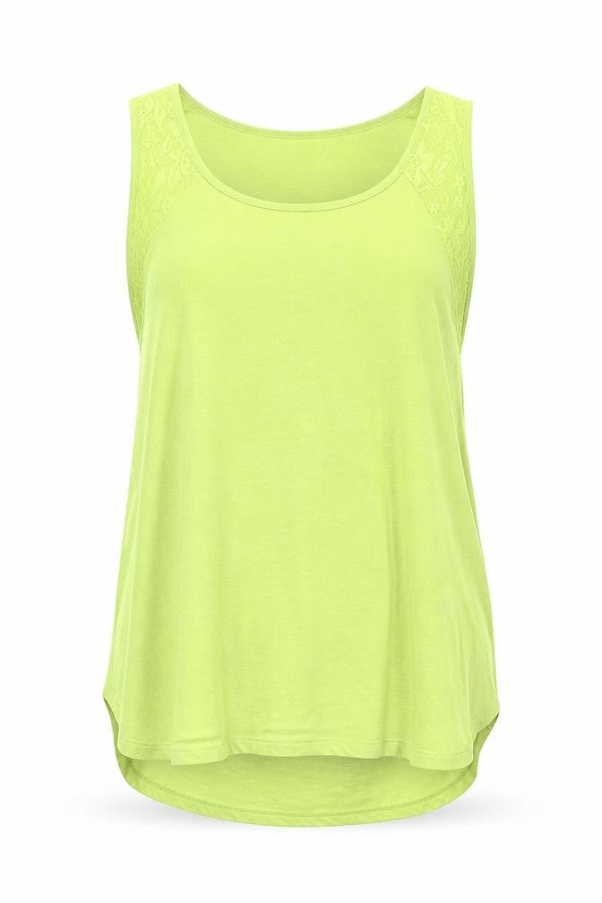 Susan Graver Womens Green 2XL Sleeveless Lace Trim Tank Top