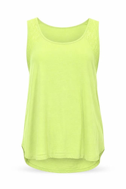 Susan Graver Womens Green 2XL Sleeveless Lace Trim Tank Top