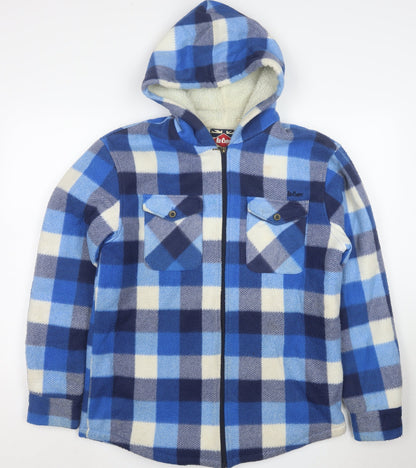 Lee Cooper Men's Blue Check Fleece Hooded Jacket Size M