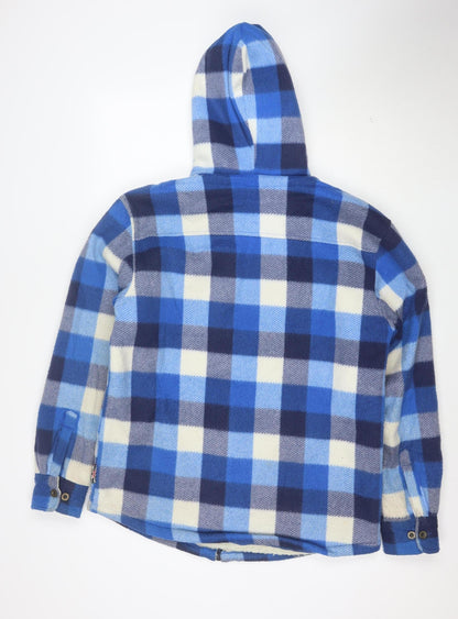Lee Cooper Men's Blue Check Fleece Hooded Jacket Size M