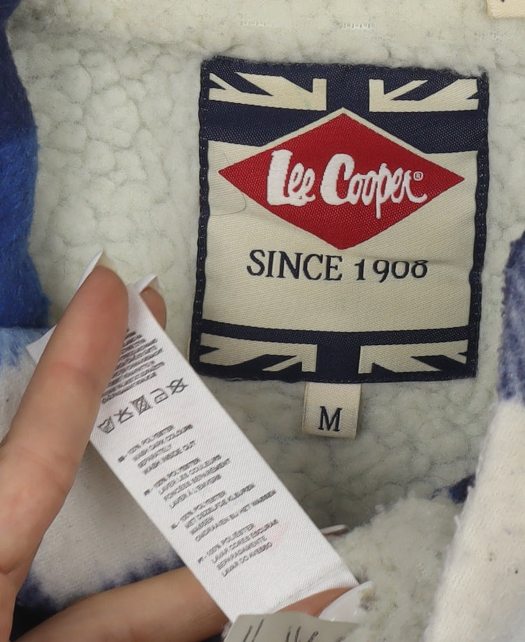 Lee Cooper Men's Blue Check Fleece Hooded Jacket Size M
