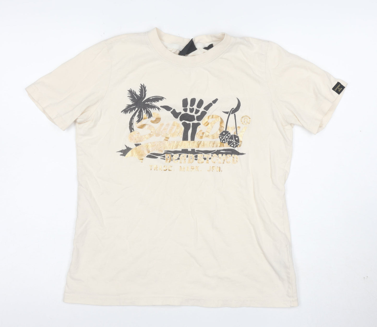 Superdry Women's Beige Graphic Print Cotton T-Shirt Size 8