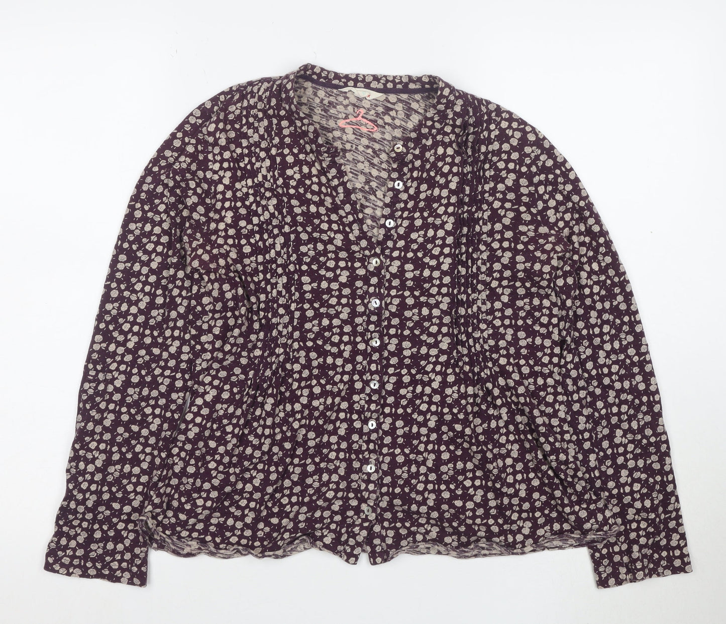Fat Face Women’s Purple Floral V-Neck Cotton Long Sleeve Blouse Size 10