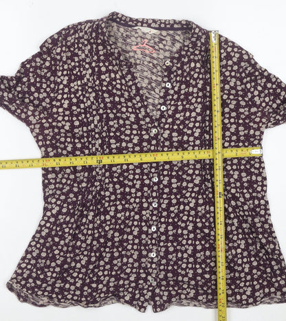 Fat Face Women’s Purple Floral V-Neck Cotton Long Sleeve Blouse Size 10