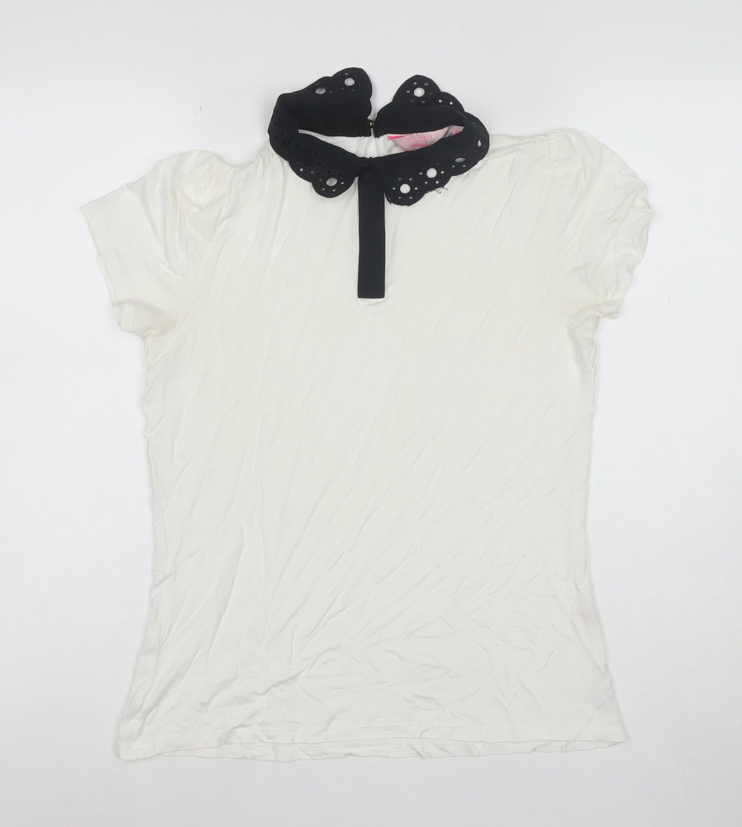 Ted Baker Women's White Collared Short Sleeve Cotton Blouse Size M