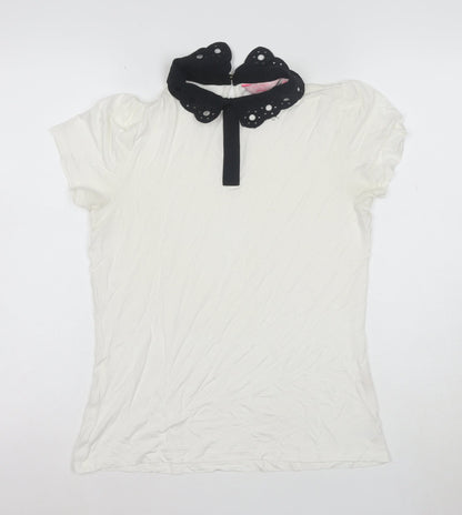Ted Baker Women's White Collared Short Sleeve Cotton Blouse Size M