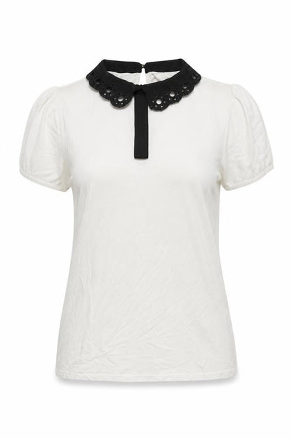 Ted Baker Women's White Collared Short Sleeve Cotton Blouse Size M