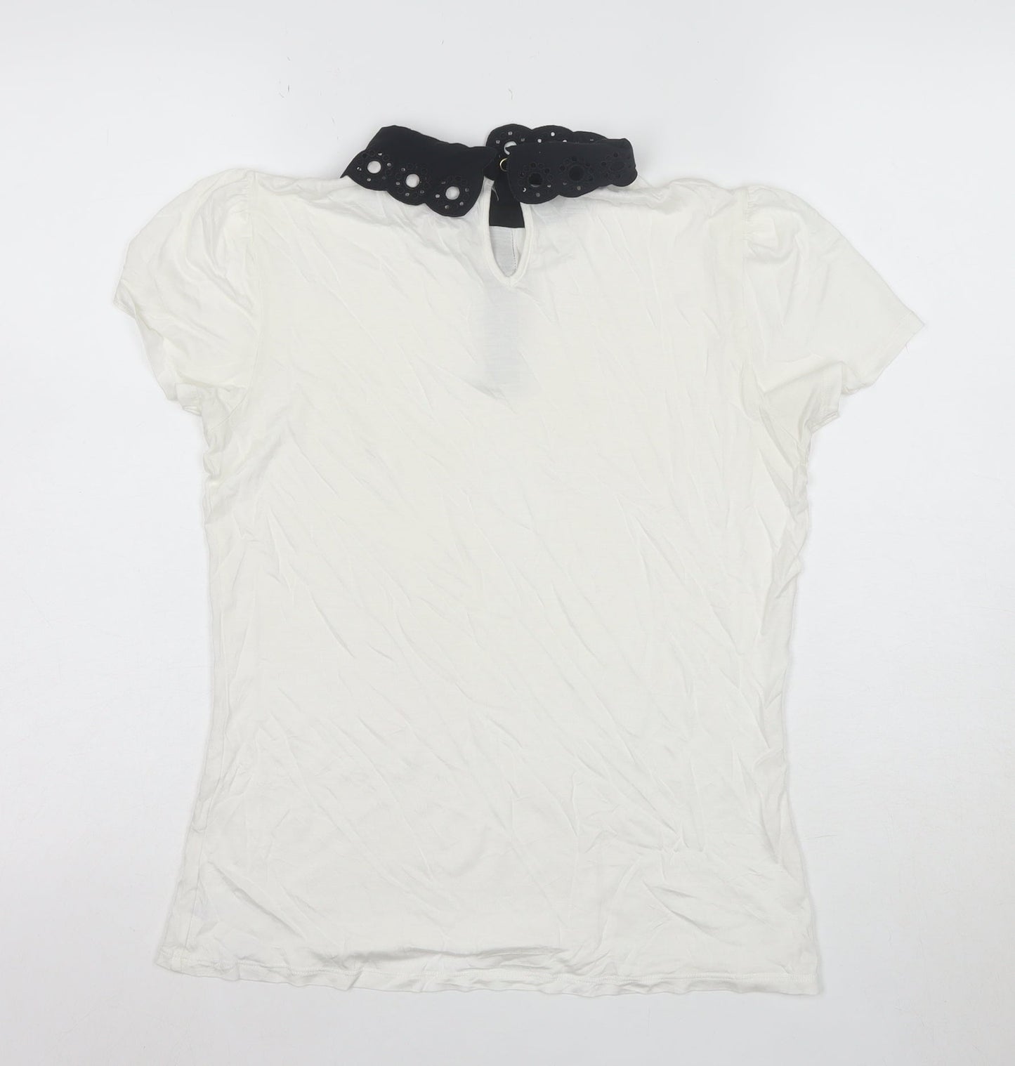 Ted Baker Women's White Collared Short Sleeve Cotton Blouse Size M