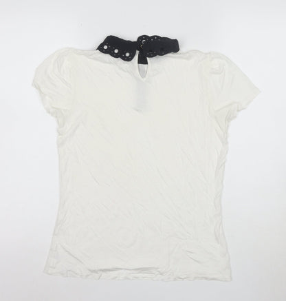 Ted Baker Women's White Collared Short Sleeve Cotton Blouse Size M