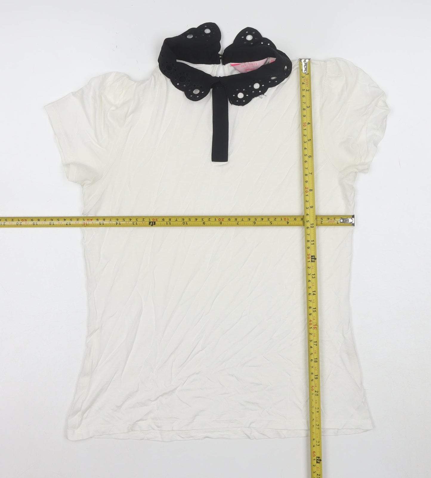 Ted Baker Women's White Collared Short Sleeve Cotton Blouse Size M