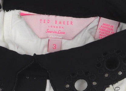 Ted Baker Women's White Collared Short Sleeve Cotton Blouse Size M