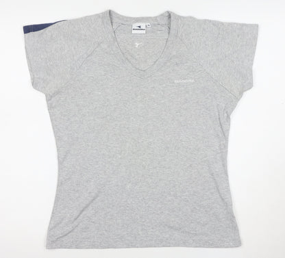 Diadora Womens Grey V-Neck Short Sleeve T-Shirt Size 16