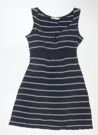 Fat Face Women Blue Striped A-Line Cotton Knee Length Dress Size 12