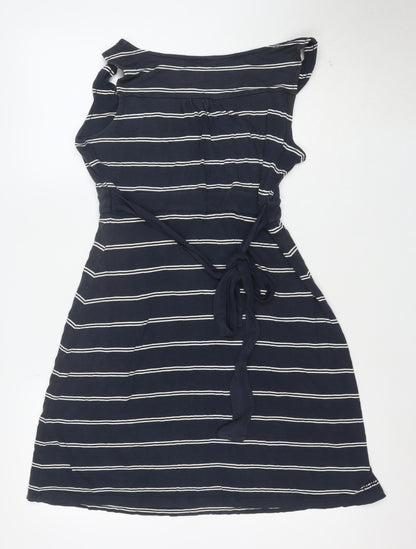 Fat Face Women Blue Striped A-Line Cotton Knee Length Dress Size 12