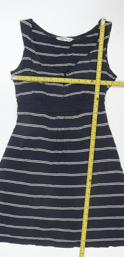 Fat Face Women Blue Striped A-Line Cotton Knee Length Dress Size 12