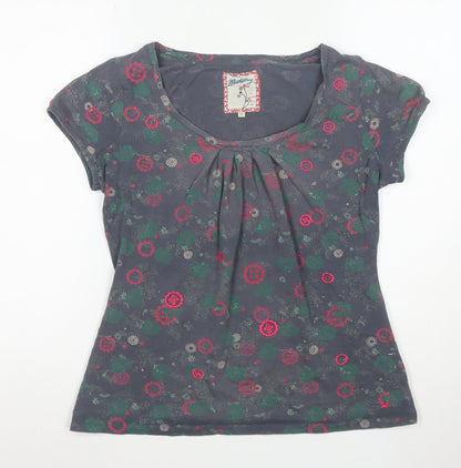 Mantaray Womens Grey Floral Cotton Scoop Neck T-Shirt Size 12