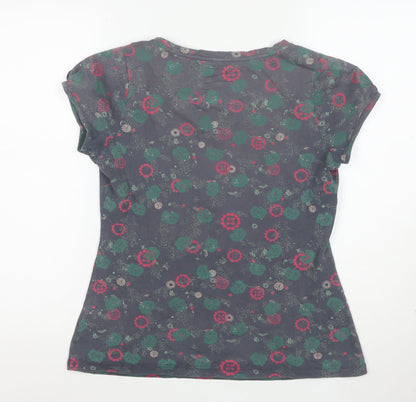 Mantaray Womens Grey Floral Cotton Scoop Neck T-Shirt Size 12