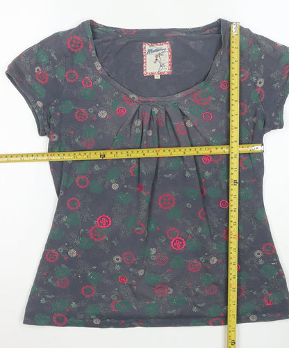 Mantaray Womens Grey Floral Cotton Scoop Neck T-Shirt Size 12