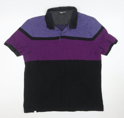Calvin Klein Men's Purple Black Colourblock Polo Shirt Size L