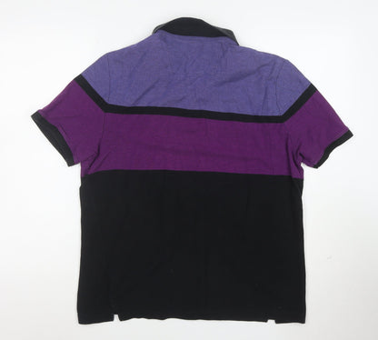 Calvin Klein Men's Purple Black Colourblock Polo Shirt Size L