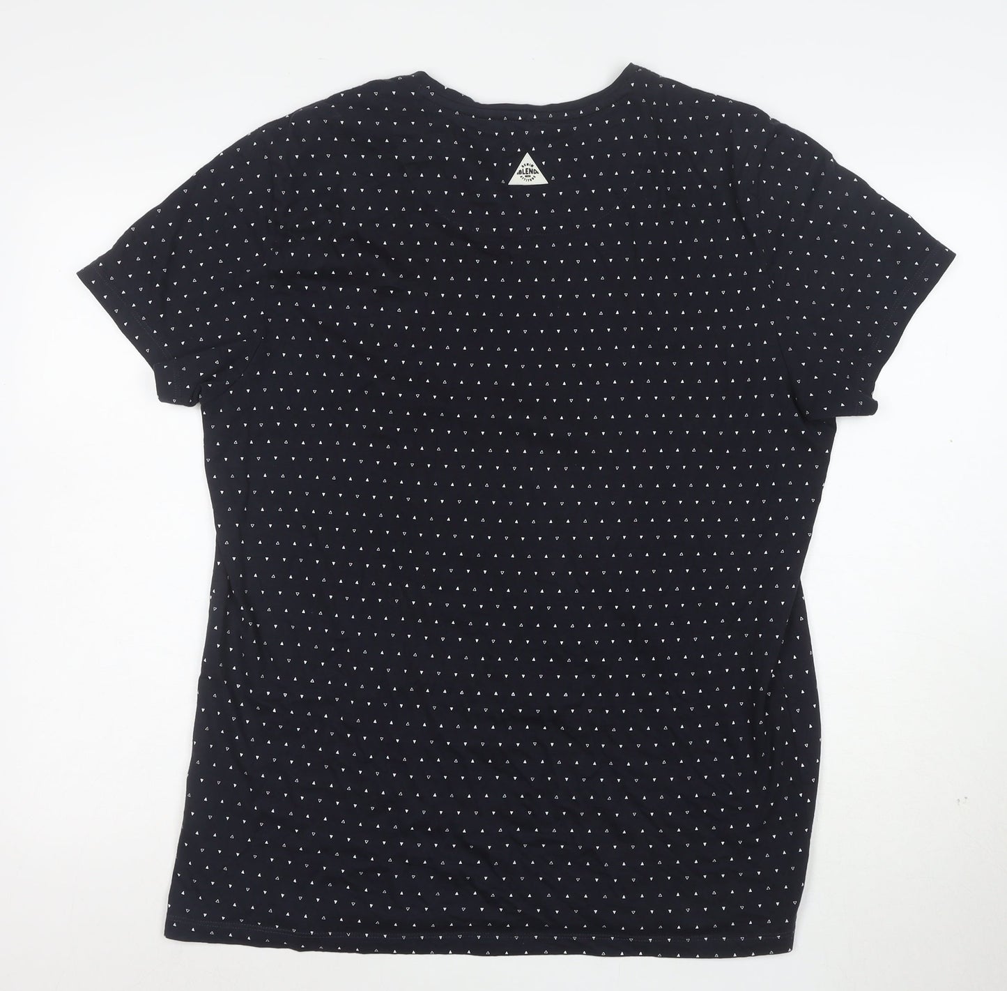 Blend Womens Blue Geometric Cotton Short Sleeve T-Shirt XL