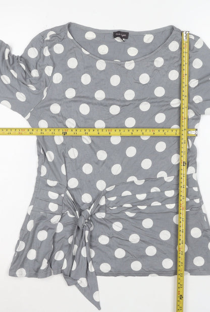 Front Cover Women Grey Polka Dot Tunic Top Size 12 3/4 Sleeve