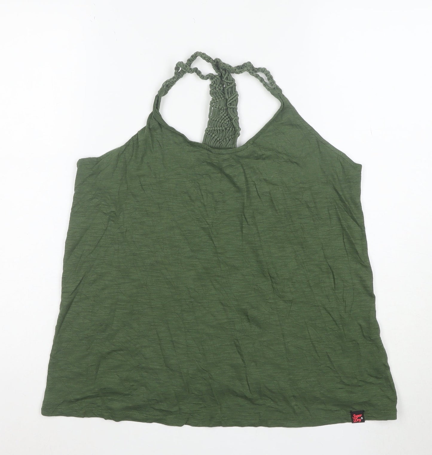 Superdry Women Green Halter Crochet Camisole Tank Top Size M