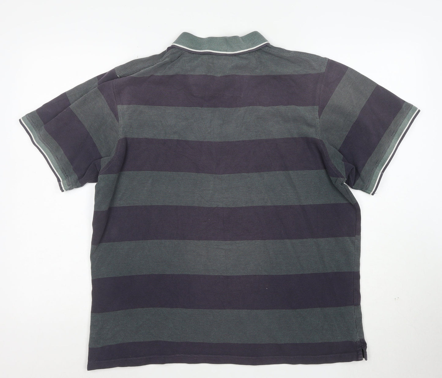 Maine New England Mens Blue Green Striped Polo Shirt L Cotton Classic Fit