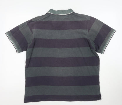 Maine New England Mens Blue Green Striped Polo Shirt L Cotton Classic Fit
