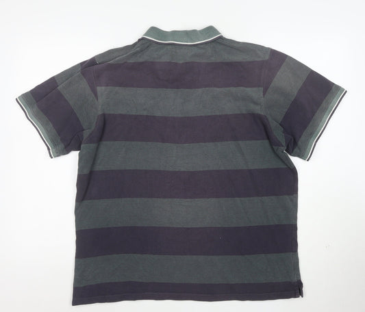 Maine New England Mens Blue Green Striped Polo Shirt L Cotton Classic Fit