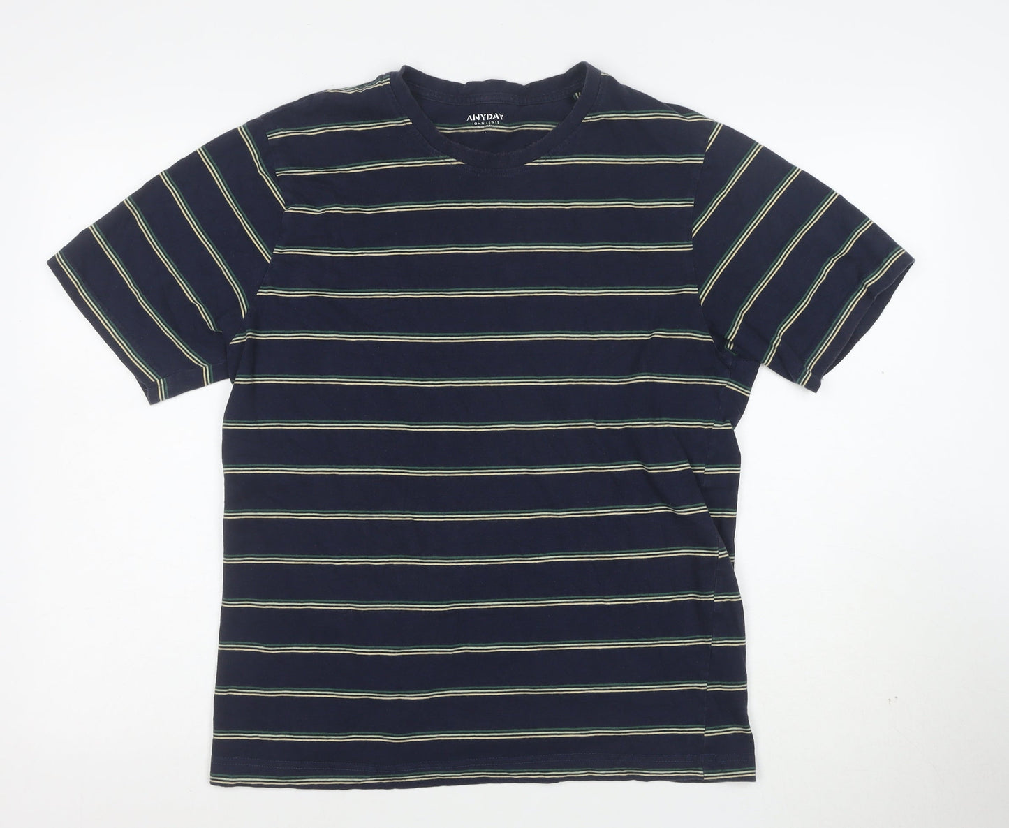 John Lewis ANYDAY Men's Blue Striped Cotton T-Shirt Size L