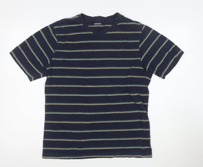 John Lewis ANYDAY Men's Blue Striped Cotton T-Shirt Size L