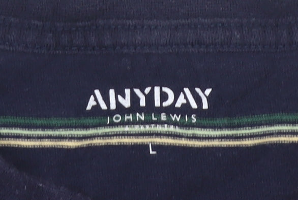 John Lewis ANYDAY Men's Blue Striped Cotton T-Shirt Size L