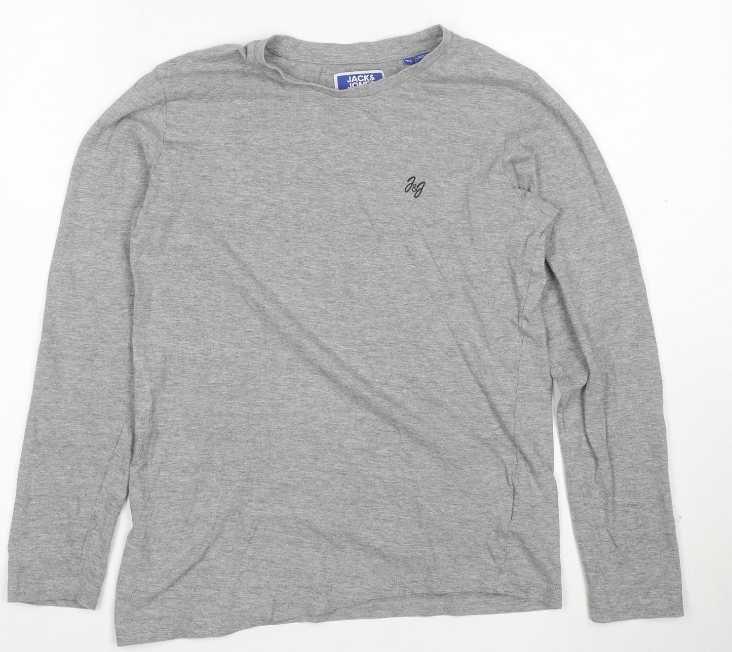 Jack & Jones Men's Grey Long Sleeve Crew Neck Cotton T-Shirt L